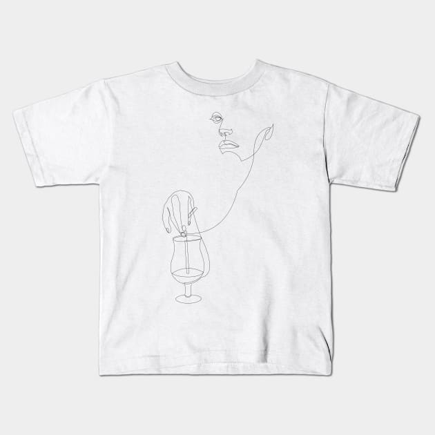 cocktail woman - one line art - thirsty thursday Kids T-Shirt by addillum